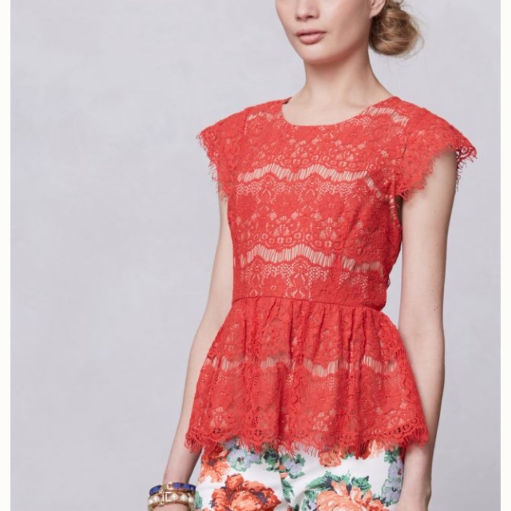 Anthropologie Maeve Katrine Peplum Lace Top